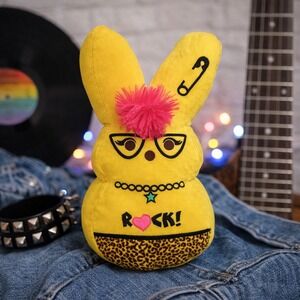 Peeps Yellow Bunny Plush Punk Rock Mohawk Leopard Print Safety Pin Easter Toy